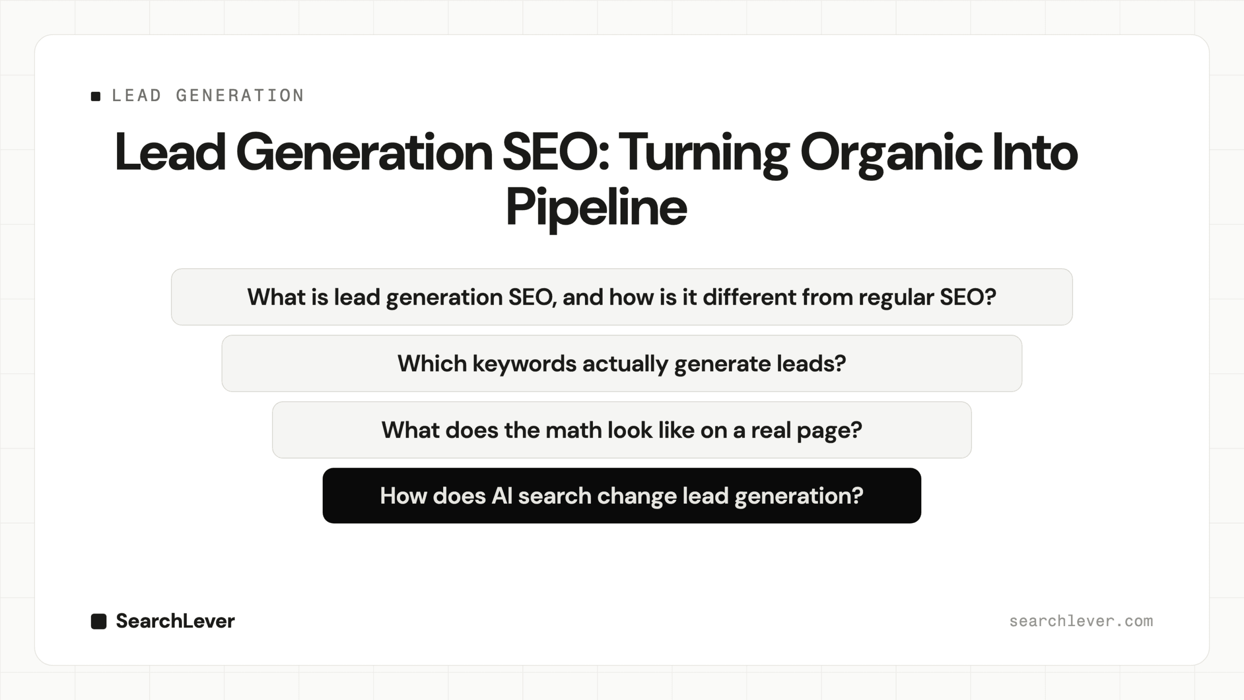 Lead Generation SEO: Turning Organic Into Pipeline — SearchLever